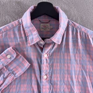 Faherty Movement Plaid Button Down Shirt Mens Size Medium Pink Blue Cotton
